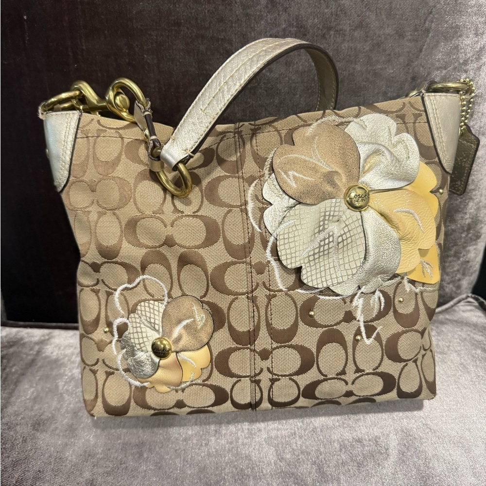 Coach Brown and Cream Floral Women's Bag